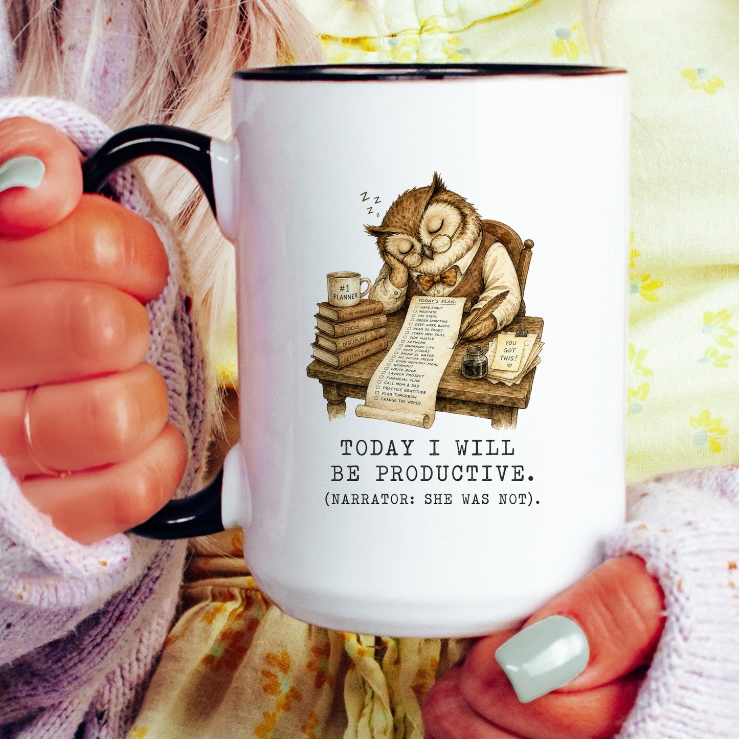 Today I Will Be Productive Owl Mug
