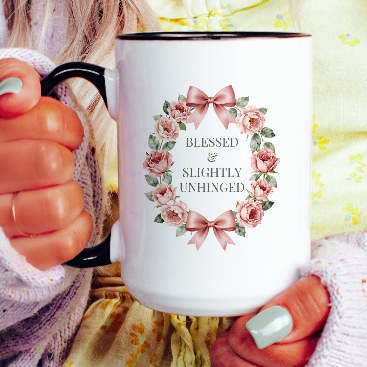 Blessed and Slightly Unhinged Mug - lifestyle photo