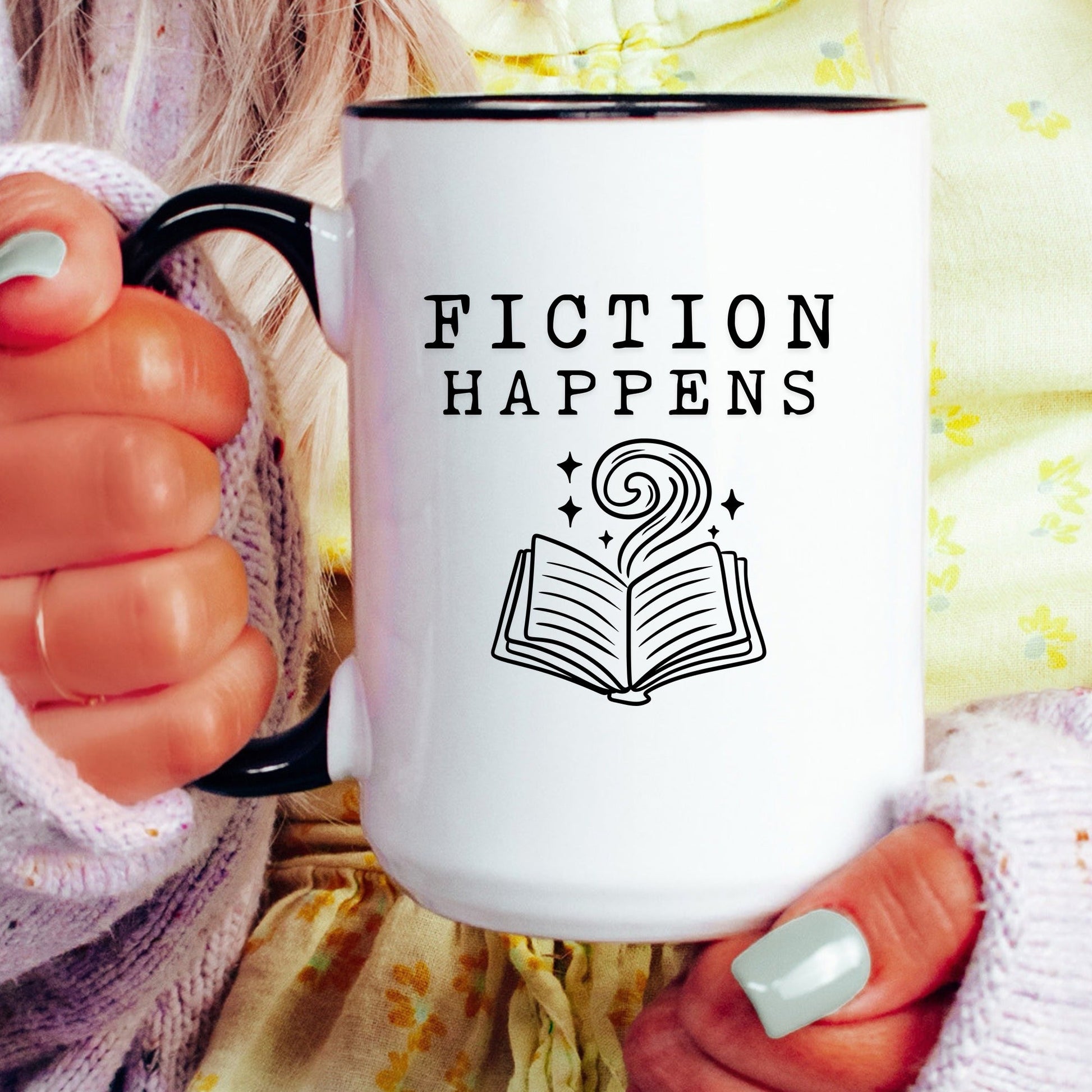Fiction Happens mug lifestyle scene 4