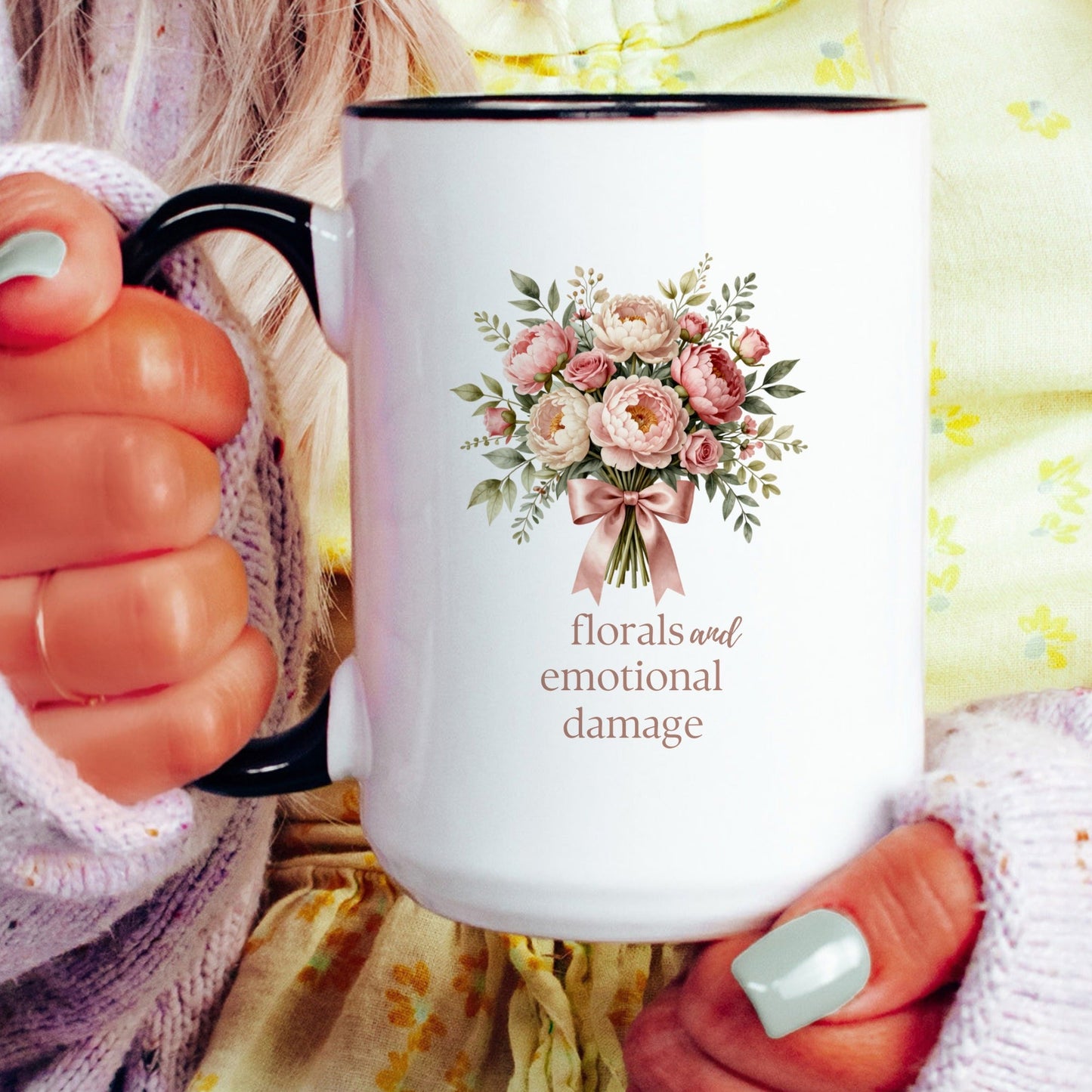 Florals and Emotional Damage Mug - lifestyle photo