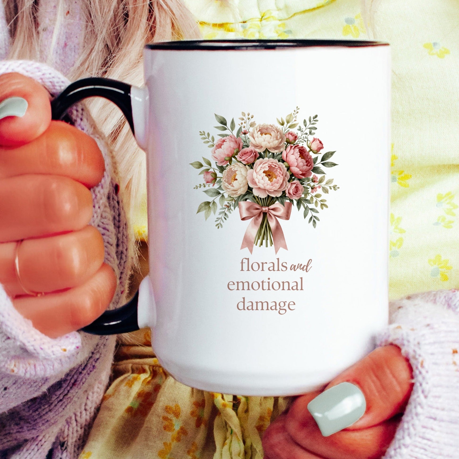 Florals and Emotional Damage Mug - lifestyle photo