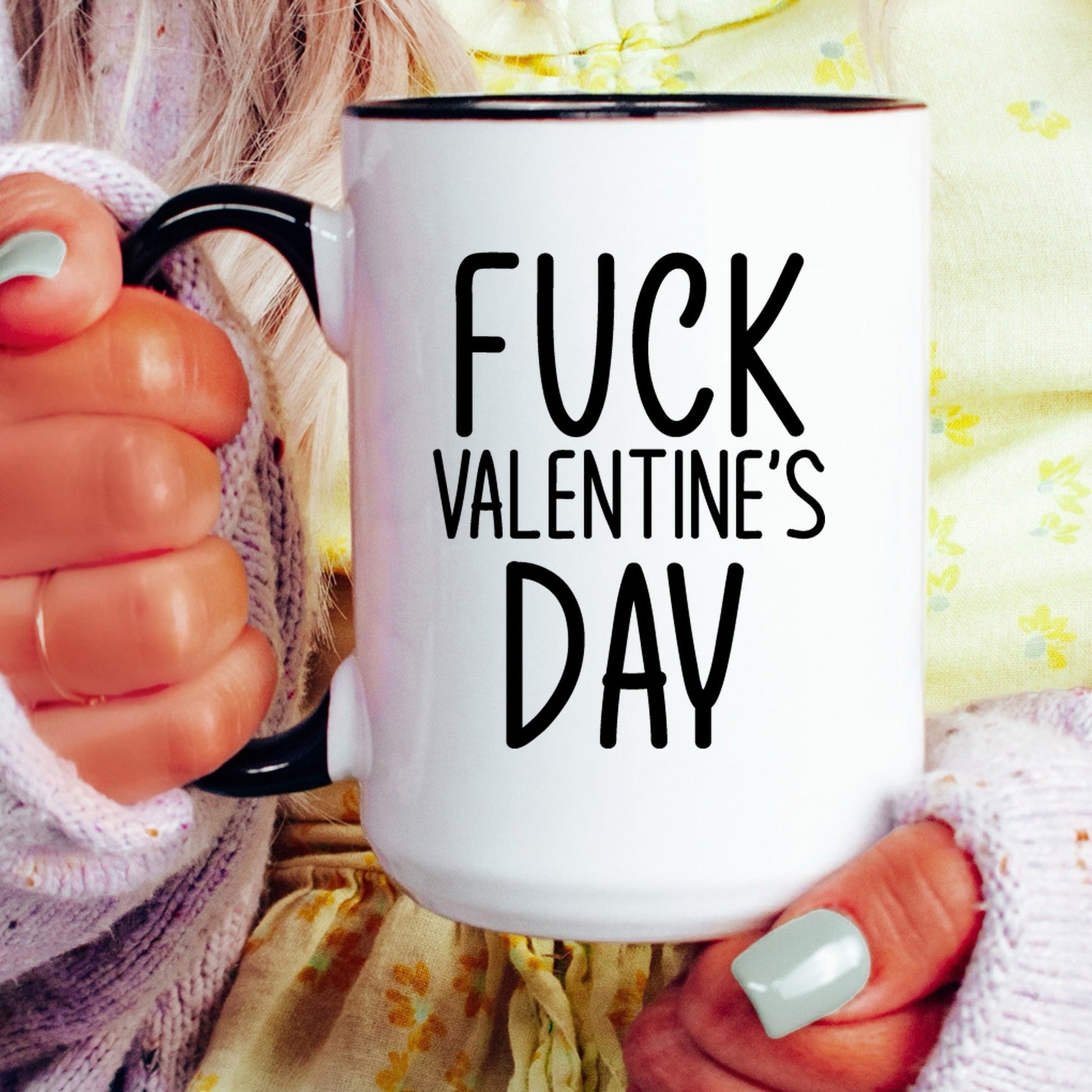 Funny anti valentine coffee mug lifestyle