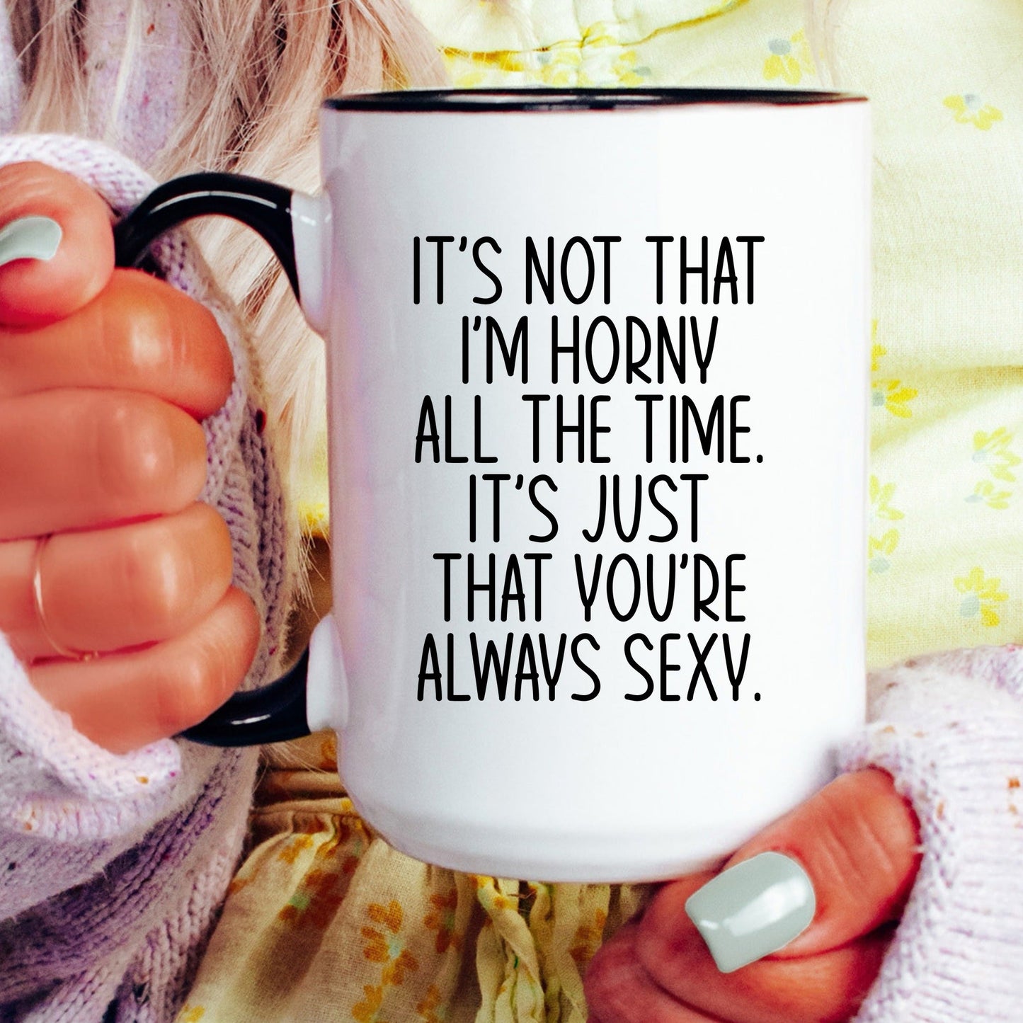 Funny naughty valentine coffee mug lifestyle