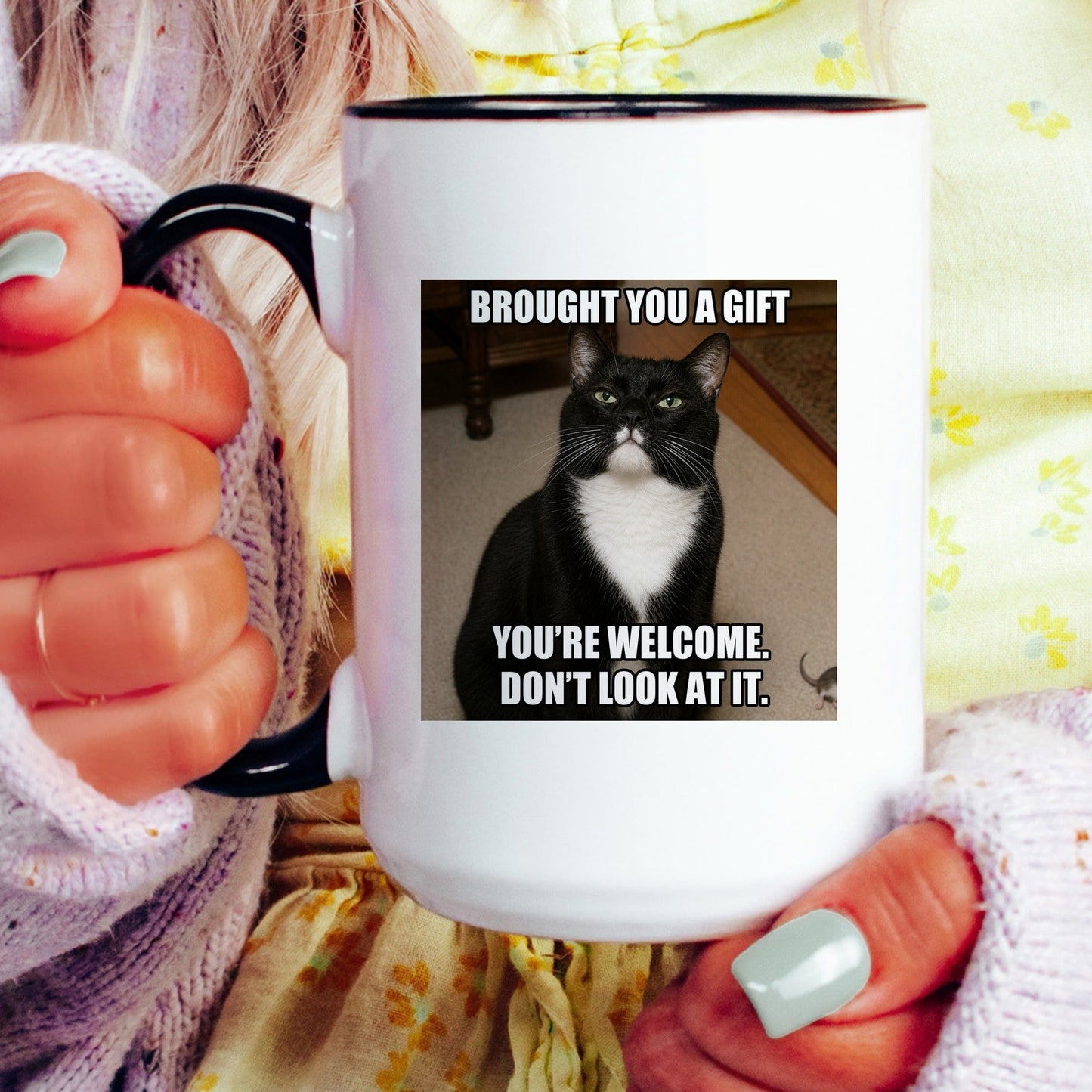Brought you a gift tuxedo cat coffee mug
