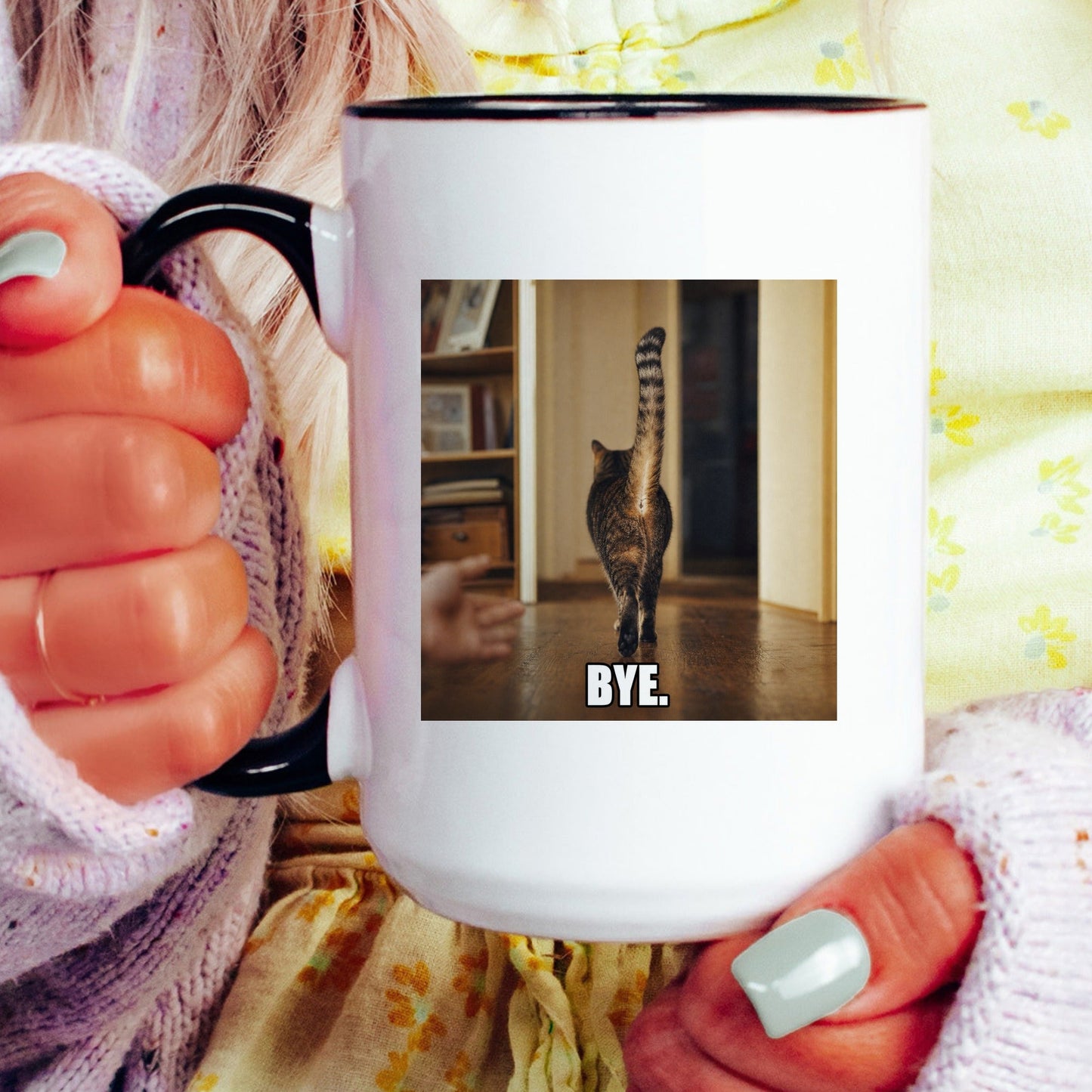 Bye grey cat coffee mug