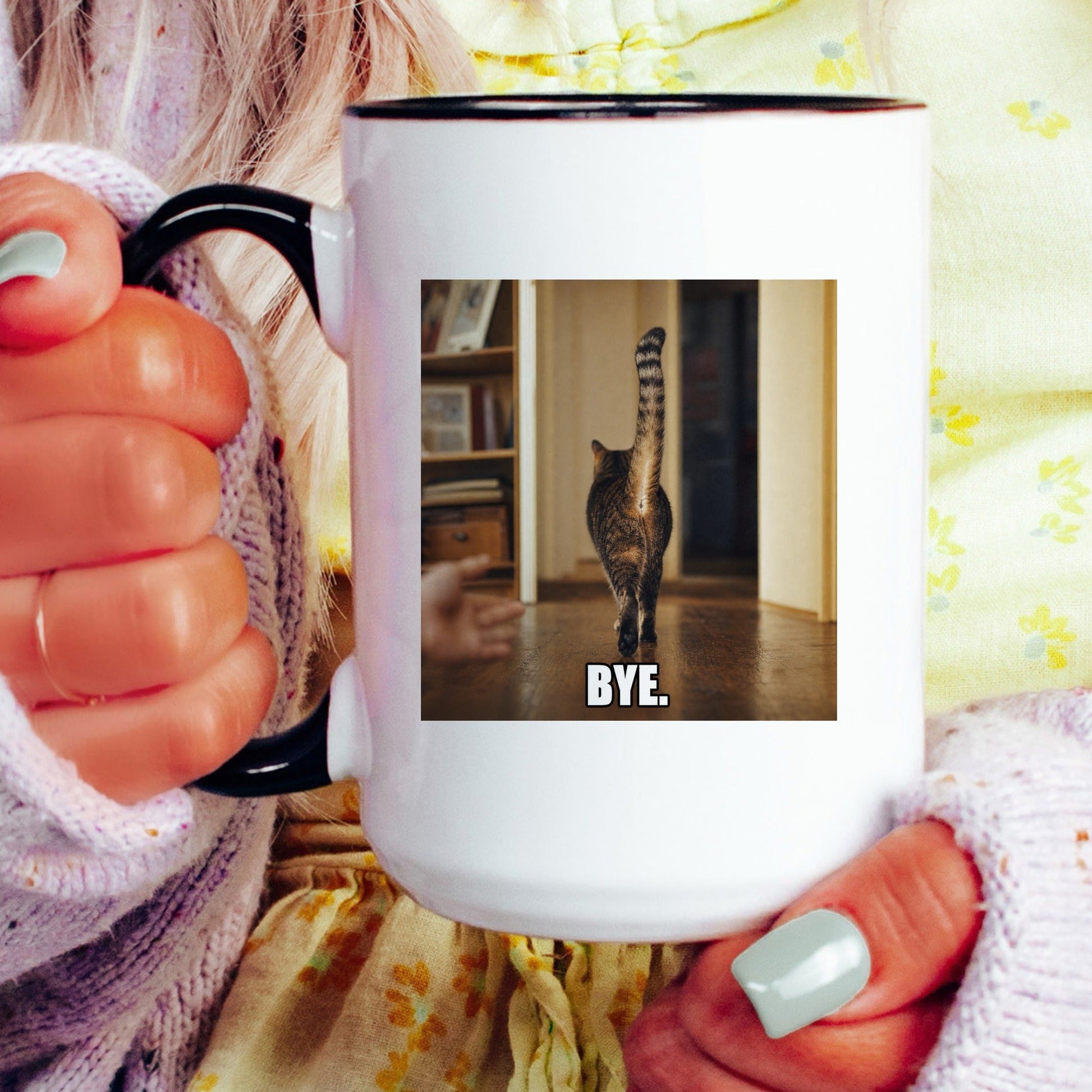Bye grey cat coffee mug