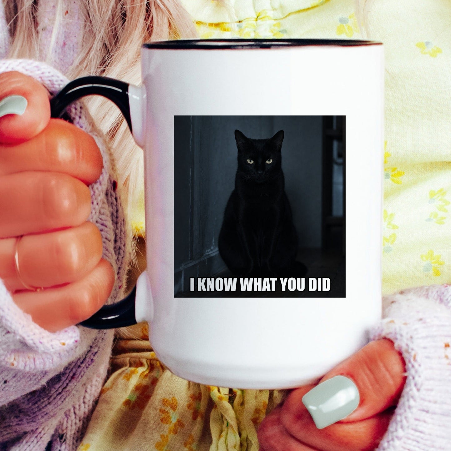 I know what you did black cat coffee mug