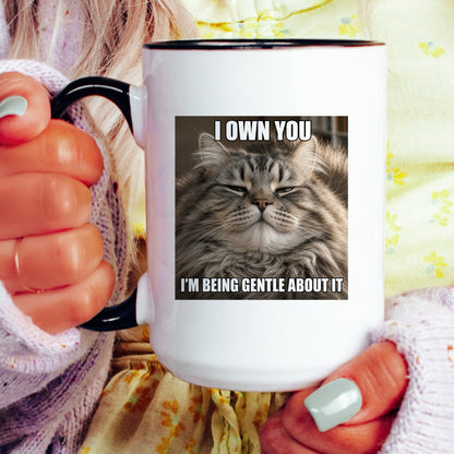 I own you tabby cat coffee mug