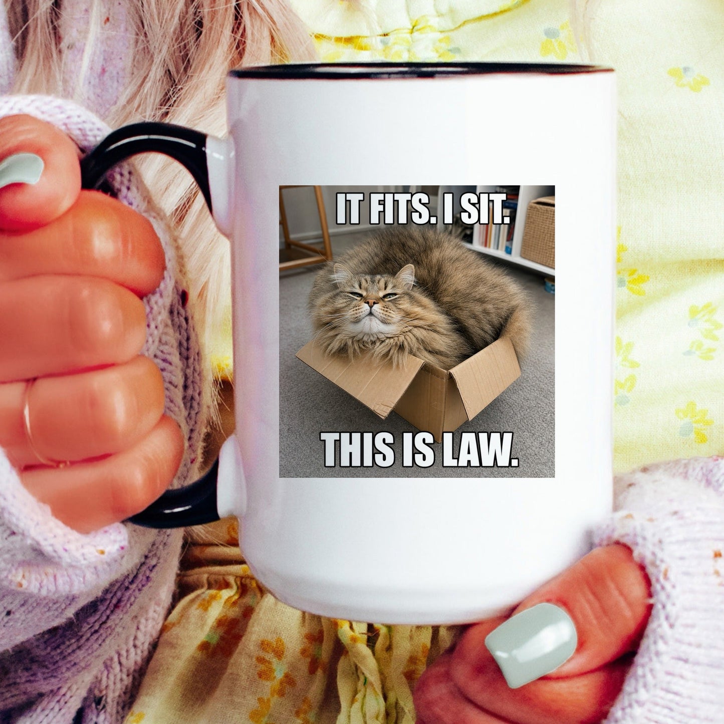 It fits I sit orange cat coffee mug