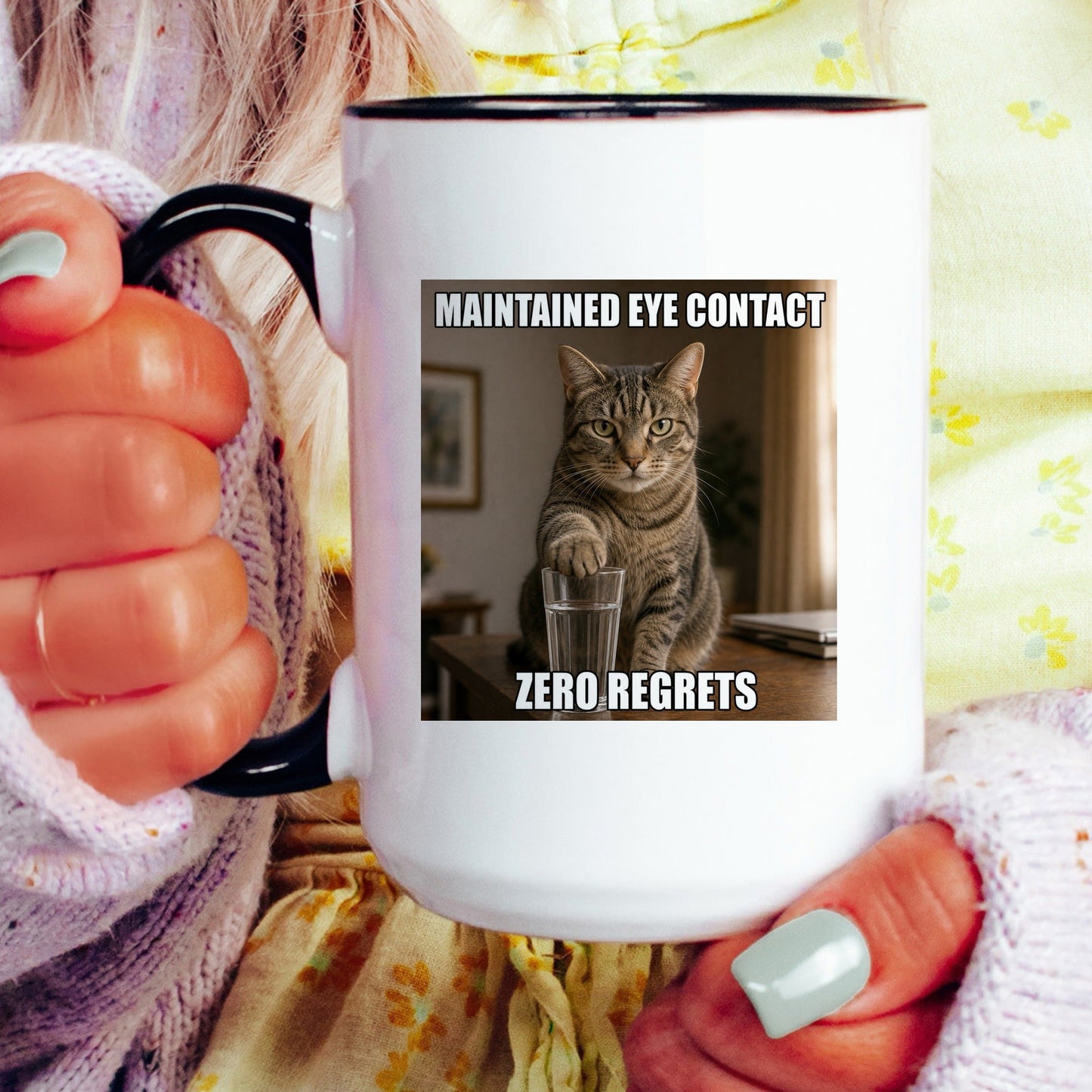 Maintained eye contact zero regrets orange cat coffee mug