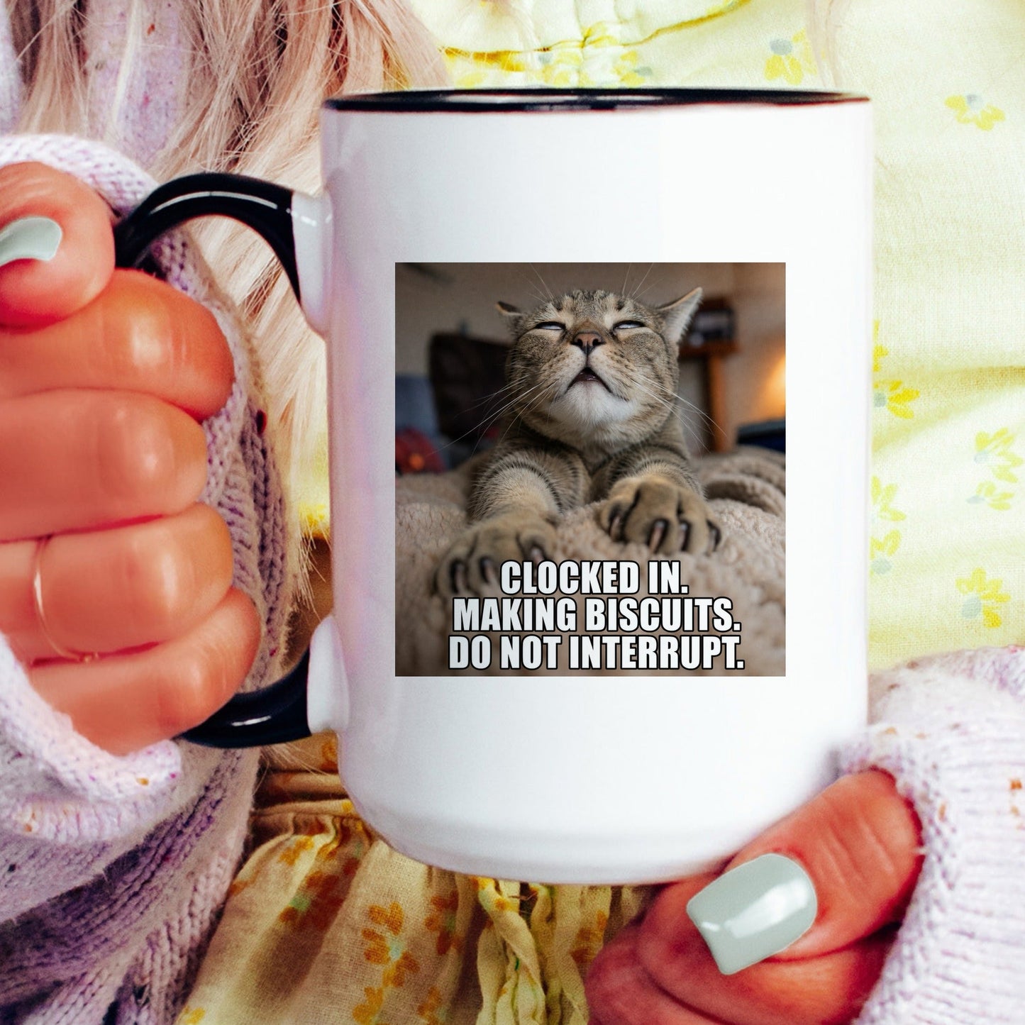 Making biscuits calico cat coffee mug