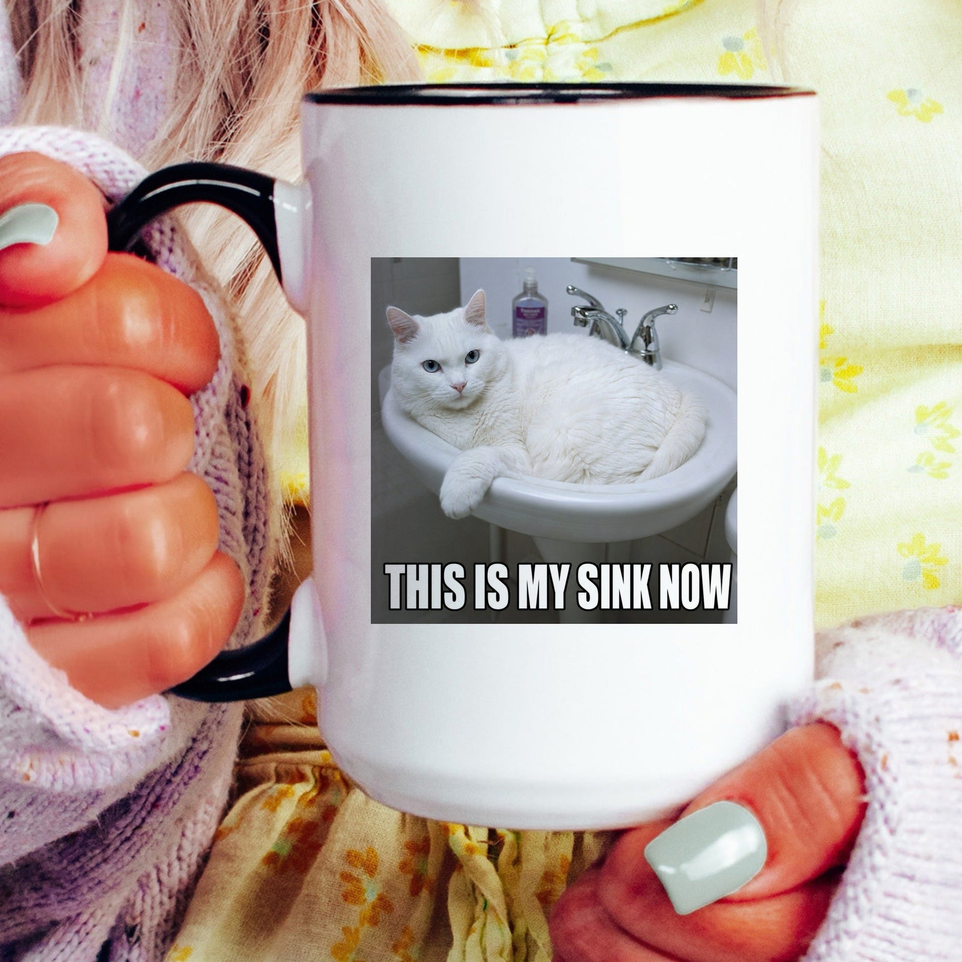This is my sink now white cat coffee mug