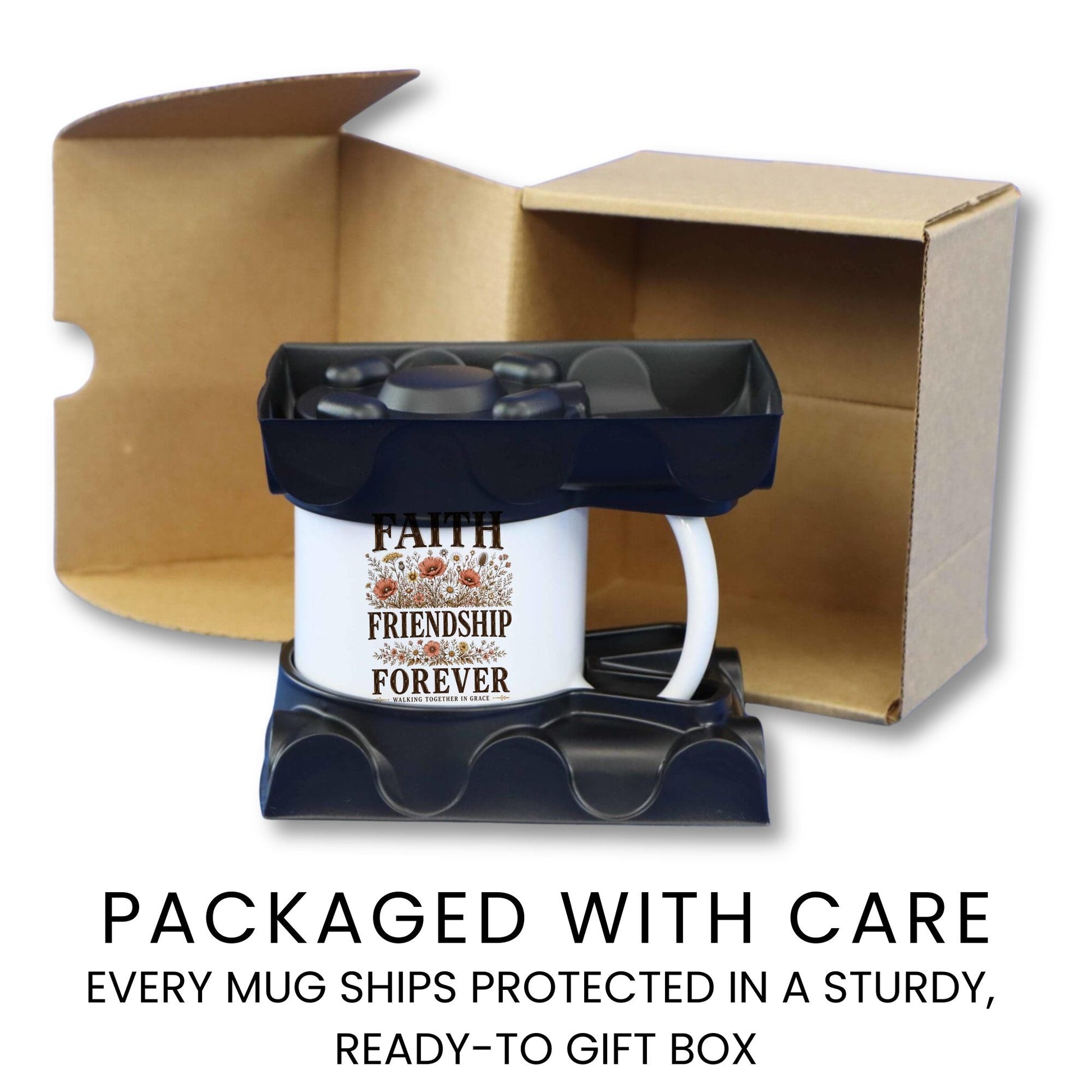 Faith, Friendship, Forever coffee mug gift packaging