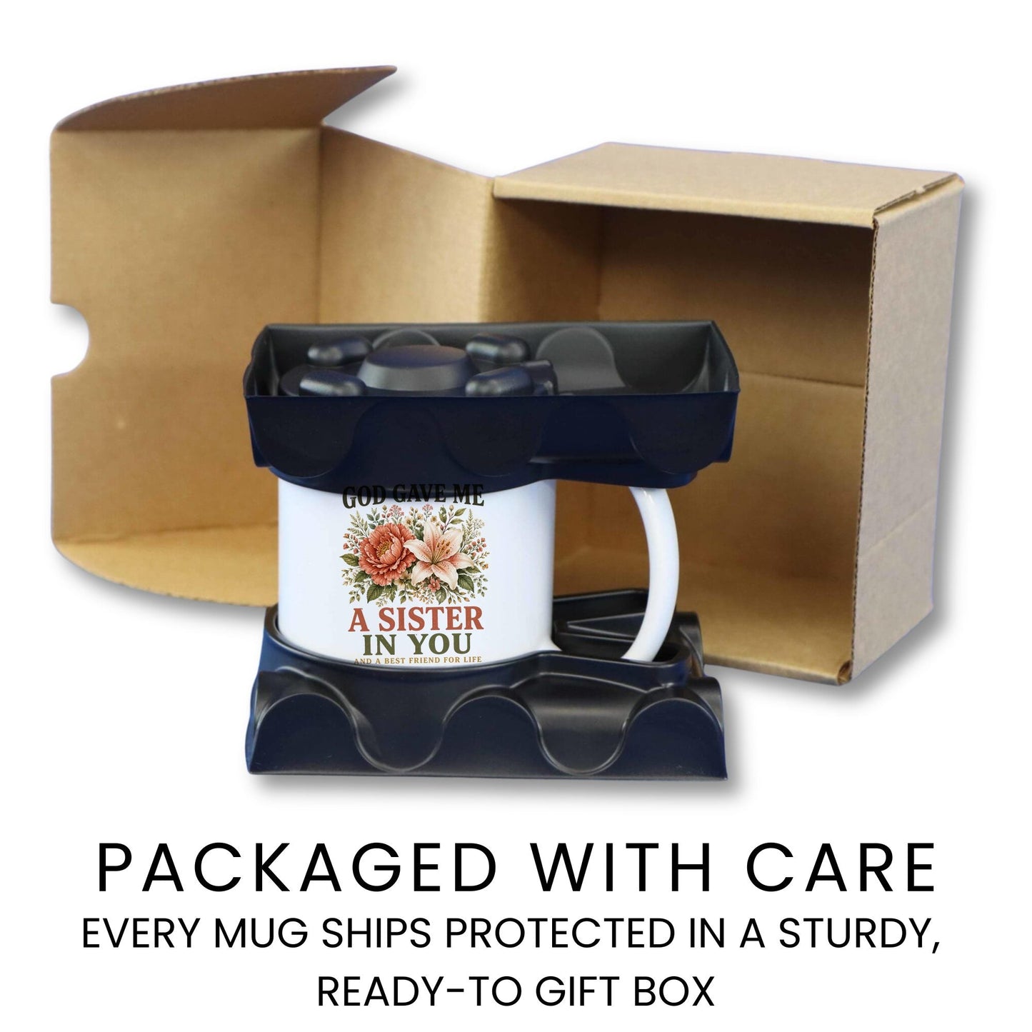 God Gave Me a Sister in You coffee mug gift packaging