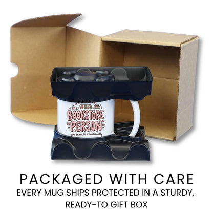 She’s My Bookstore Person doodle coffee mug — lifestyle