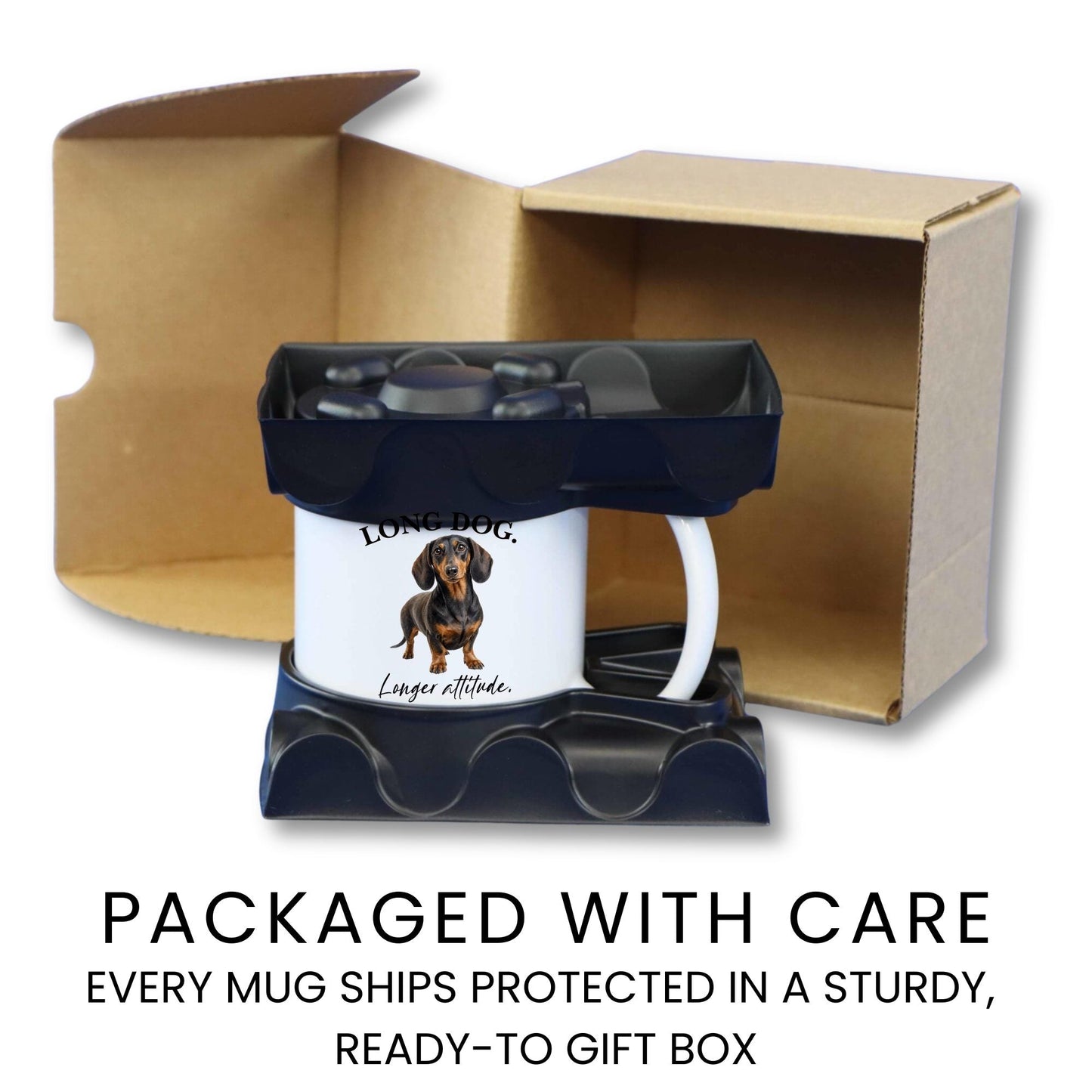 Long Dog. Longer Attitude coffee mug — packaging