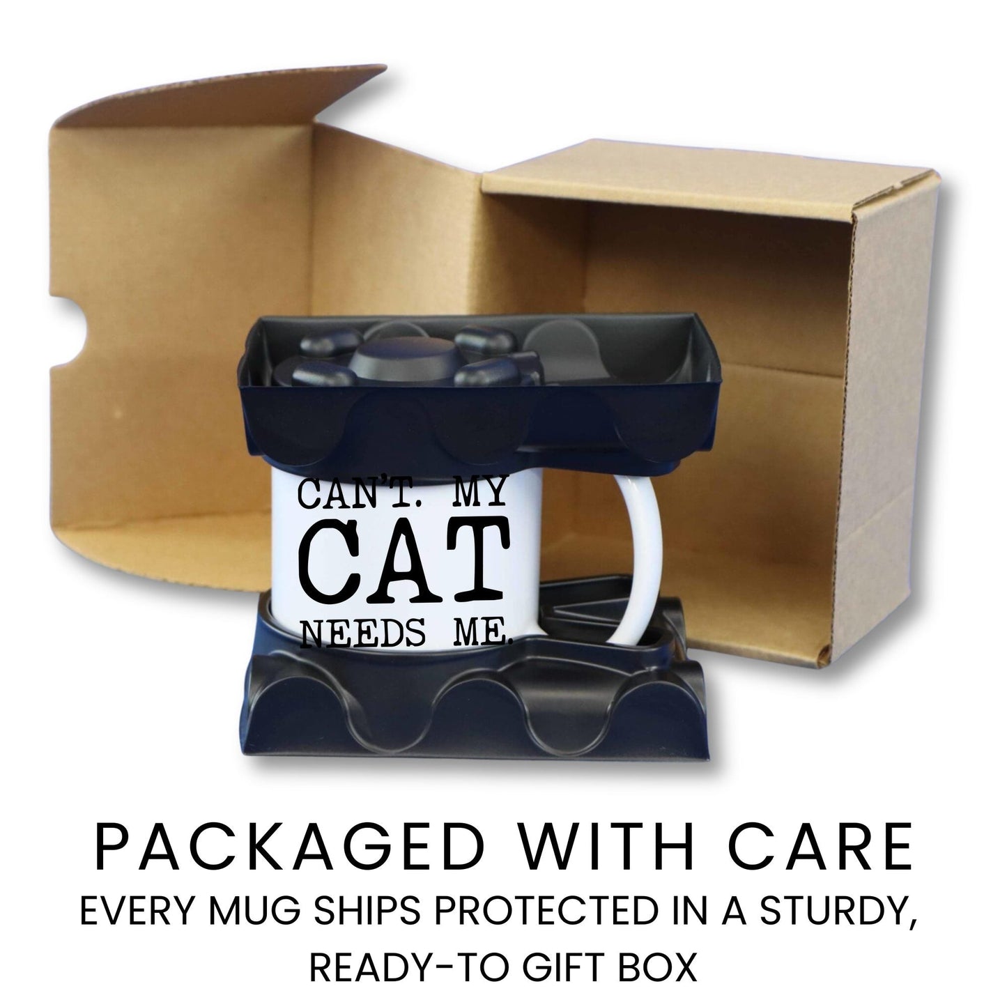 Can’t My Cat Needs Me coffee mug gift packaging