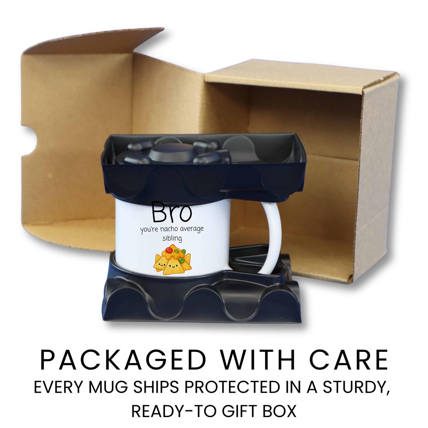 Nacho average sibling mug packaged in a sturdy gift box