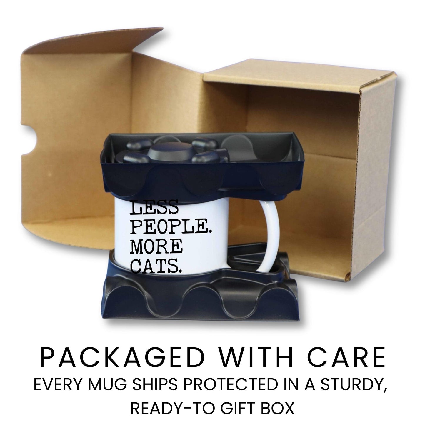 Less People More Cats coffee mug gift packaging