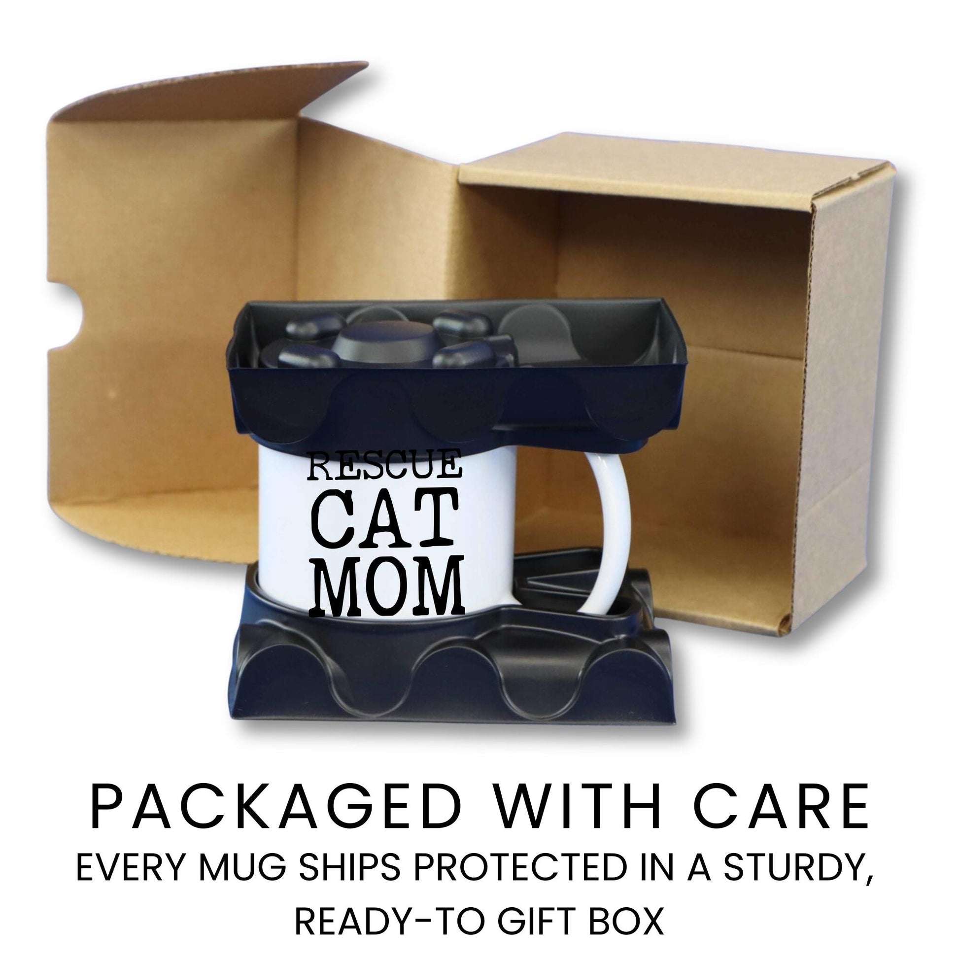 Rescue Cat Mom coffee mug gift packaging