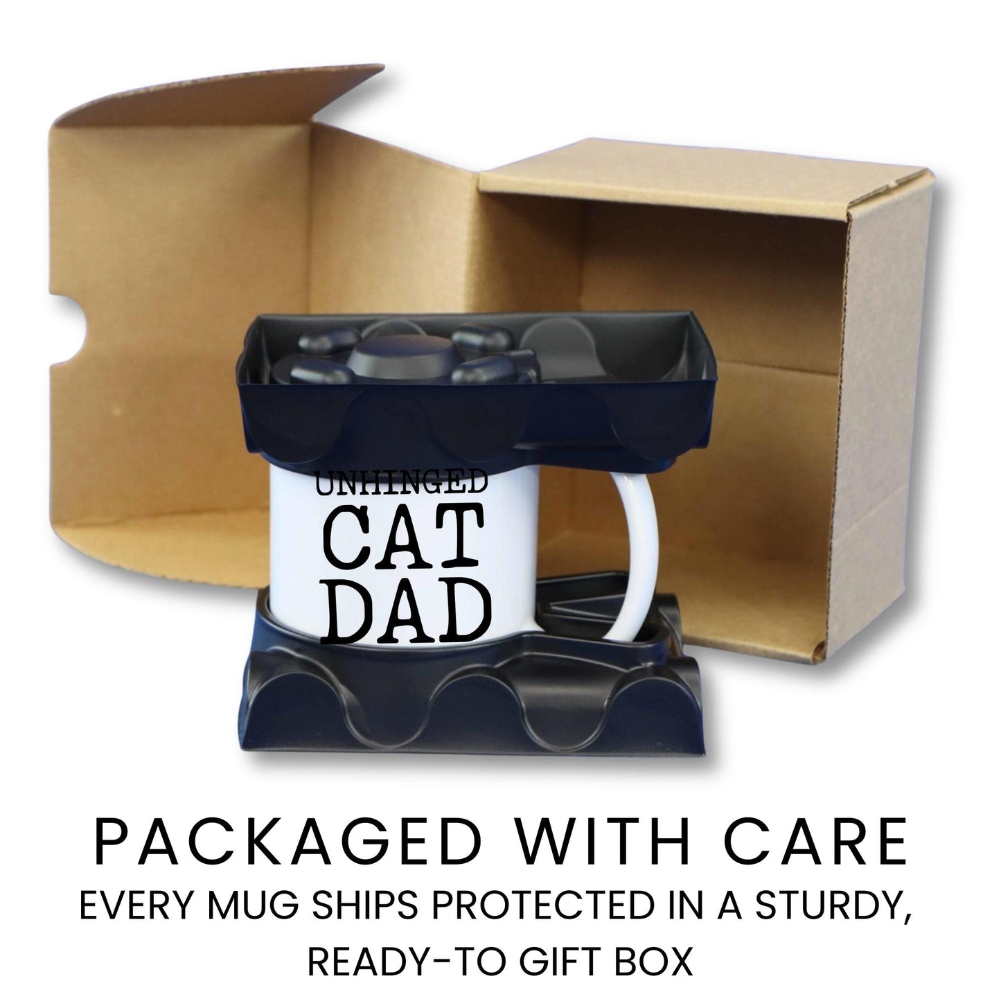 Unhinged Cat Dad coffee mug gift packaging