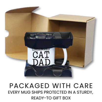 Unhinged Cat Dad coffee mug gift packaging