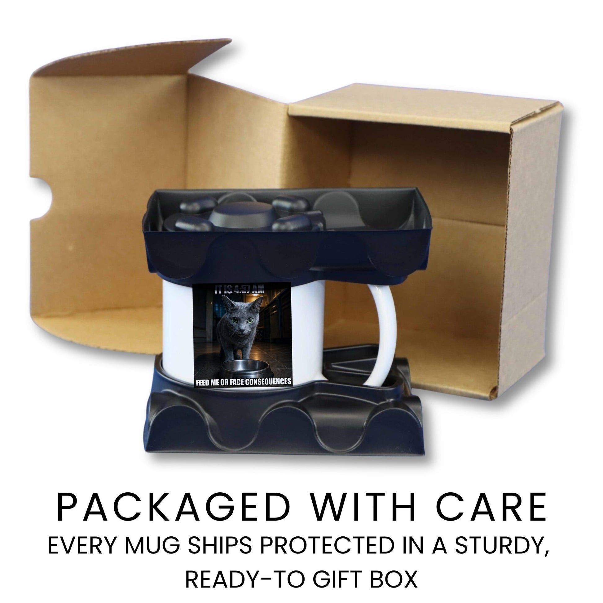 4 57 AM feed me or face consequences grey cat coffee mug