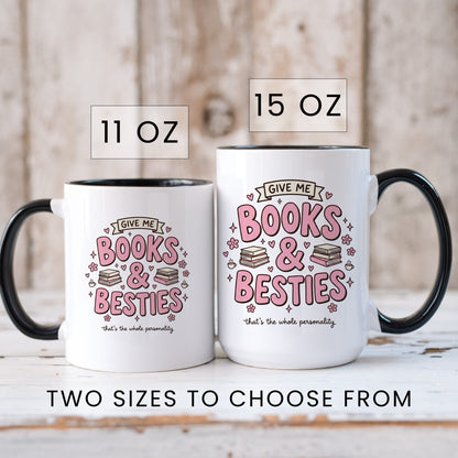 Books & Besties doodle coffee mug — lifestyle