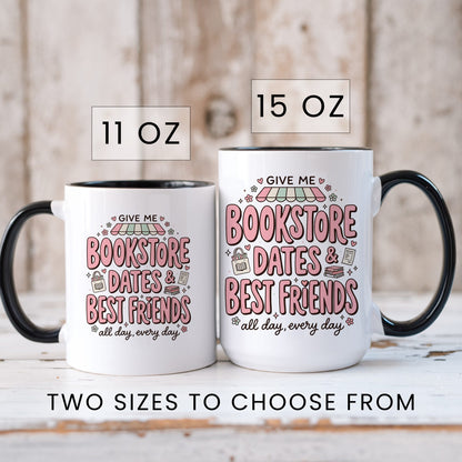 Bookstore Dates & Best Friends doodle coffee mug — lifestyle