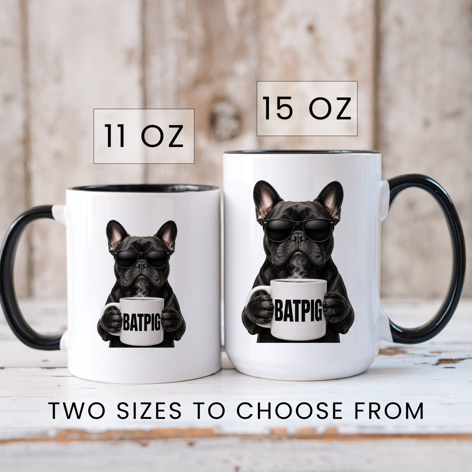 French Bulldog Batpig coffee mug — sizes