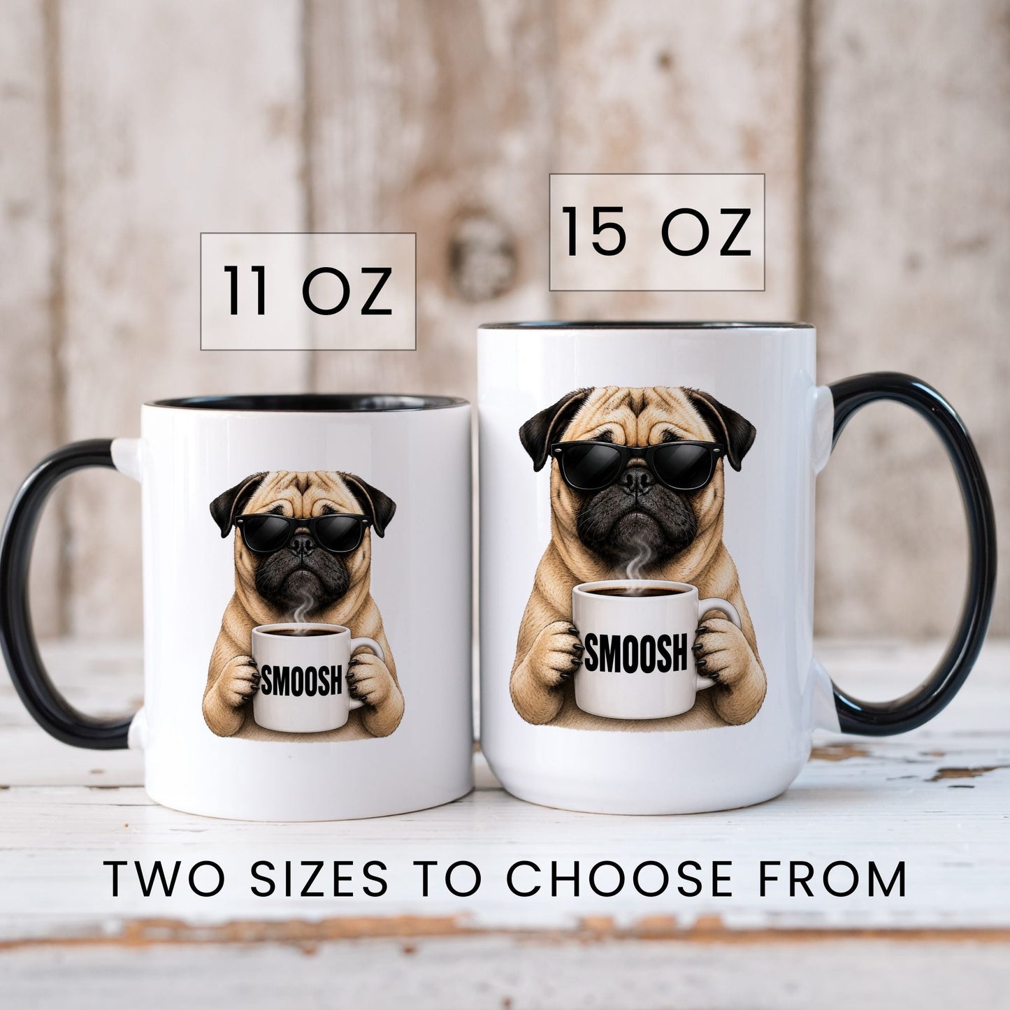 Pug Smoosh coffee mug — sizes
