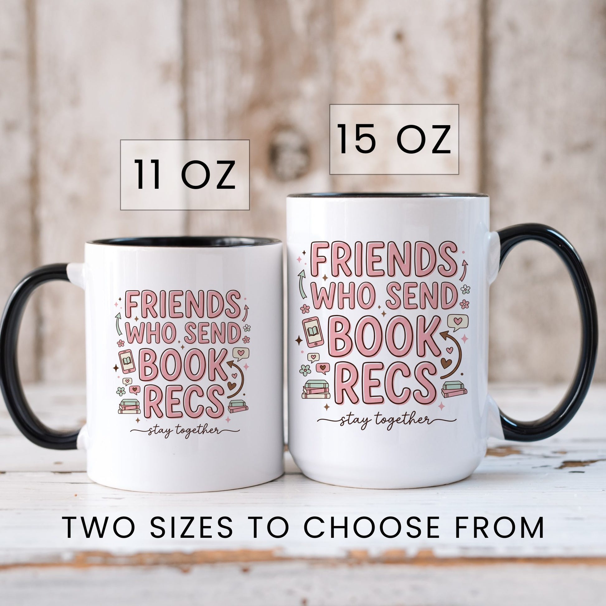 Friends Who Send Book Recs doodle coffee mug — lifestyle