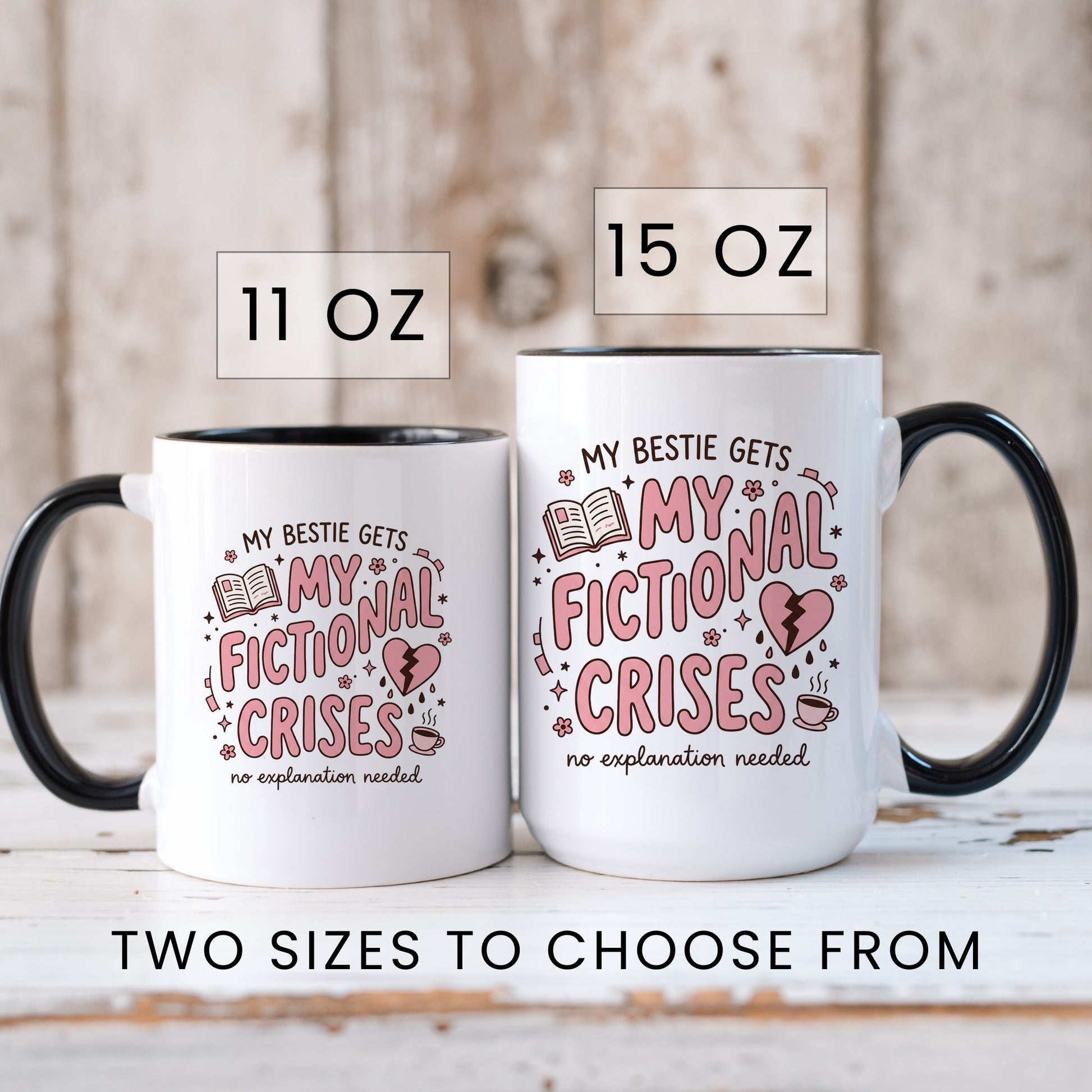 My Bestie Gets My Fictional Crises doodle coffee mug — lifestyle