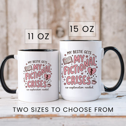 My Bestie Gets My Fictional Crises doodle coffee mug — lifestyle