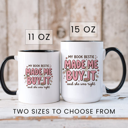 My Book Bestie Made Me Buy It doodle coffee mug — lifestyle