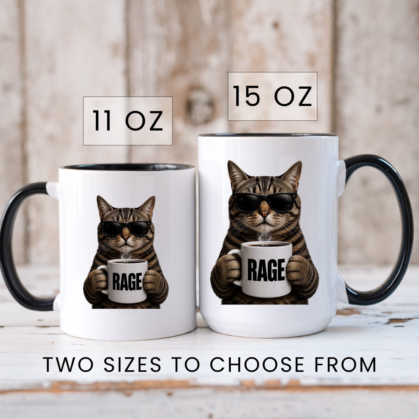 Tabby Cat Rage coffee mug sizes