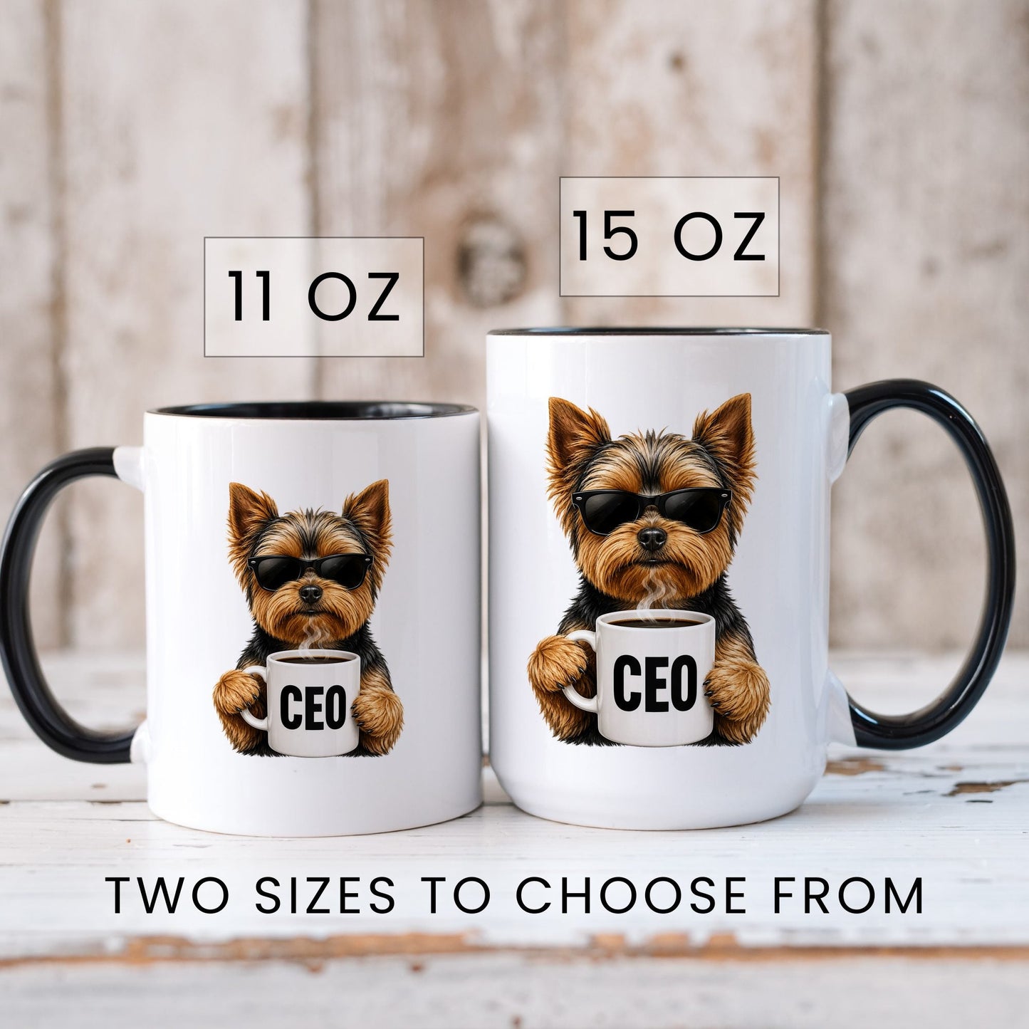 Yorkie CEO coffee mug — sizes