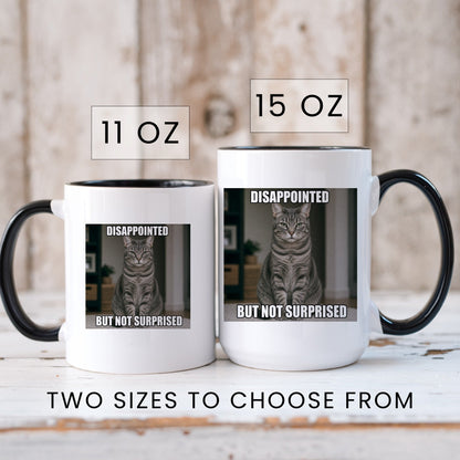 Disappointed but not surprised tabby cat coffee mug