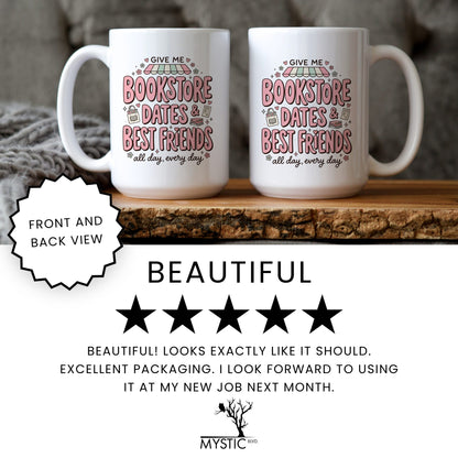 Bookstore Dates & Best Friends doodle coffee mug — lifestyle