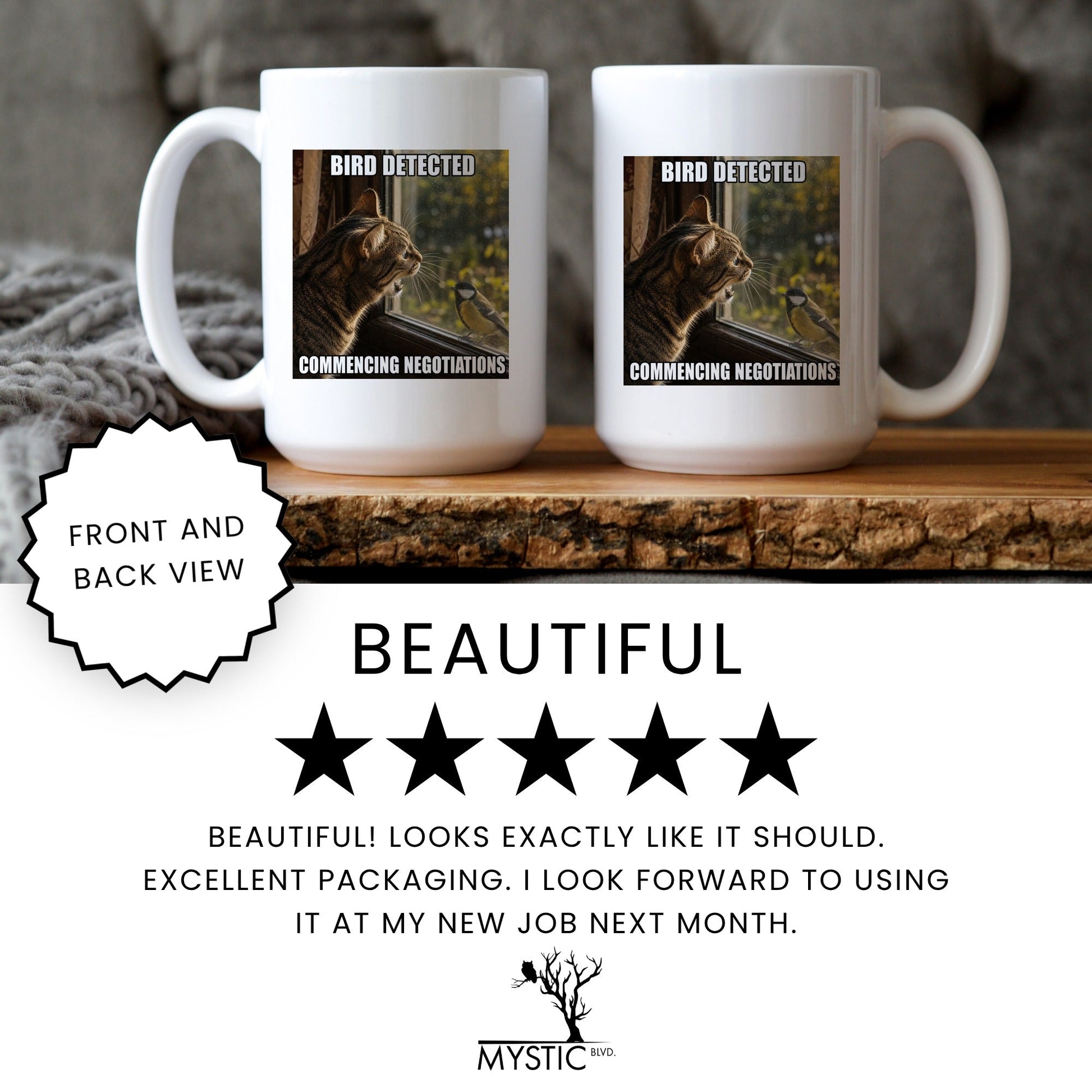 Bird detected commencing negotiations tabby cat coffee mug