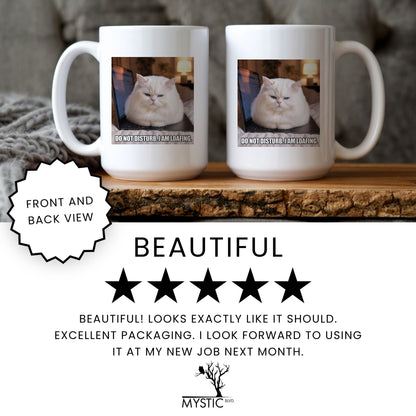 Do not disturb I am loafing white cat coffee mug