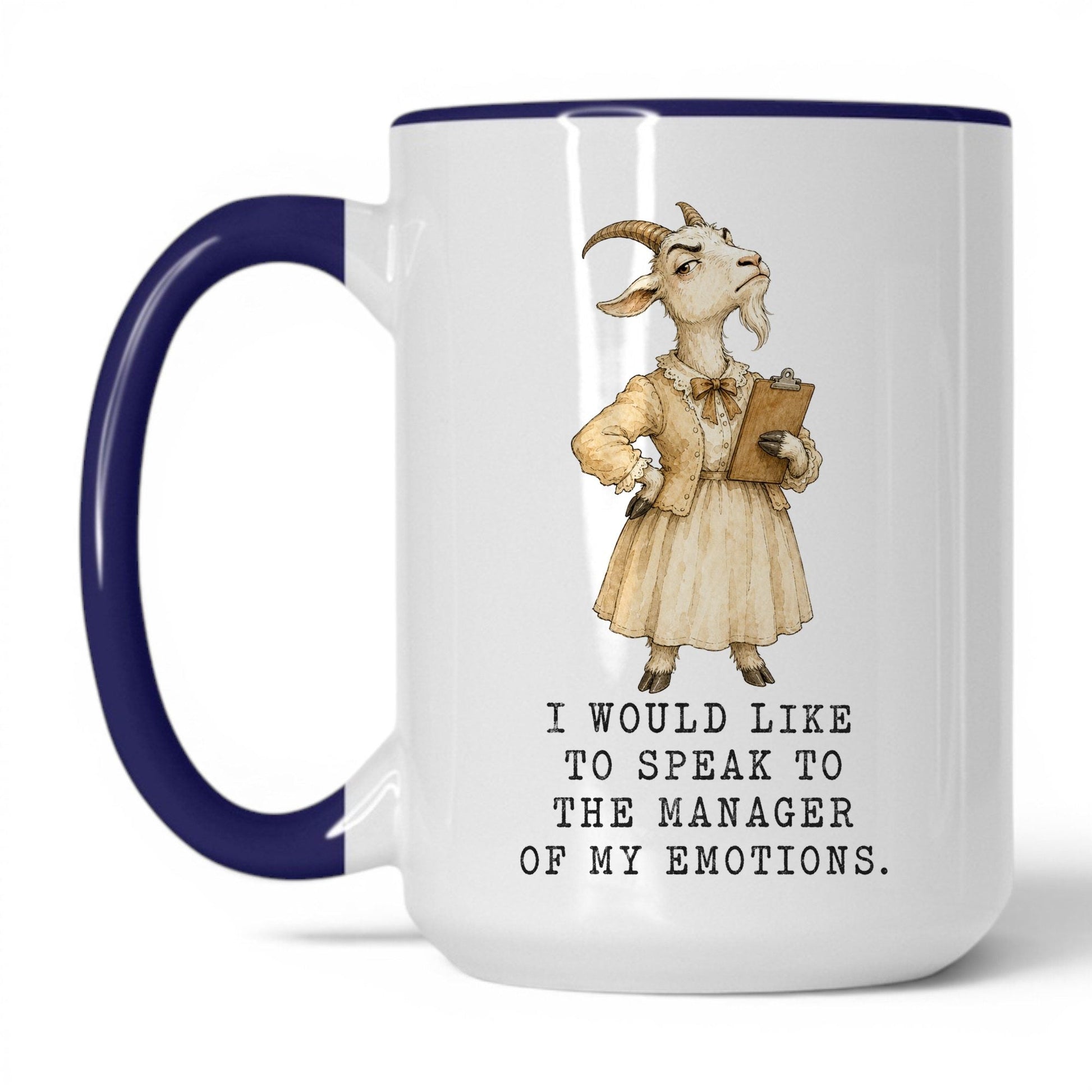 Manager of My Emotions Goat Mug – 15oz Midnight Blue Mug