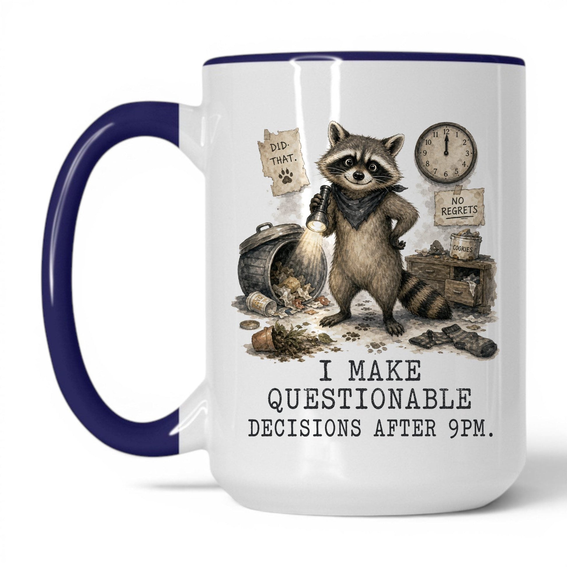 Questionable Decisions Raccoon Mug – 15oz White/Midnight Blue Mug
