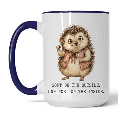 Soft But Unhinged Hedgehog Mug – 15oz White Midnight Blue Mug