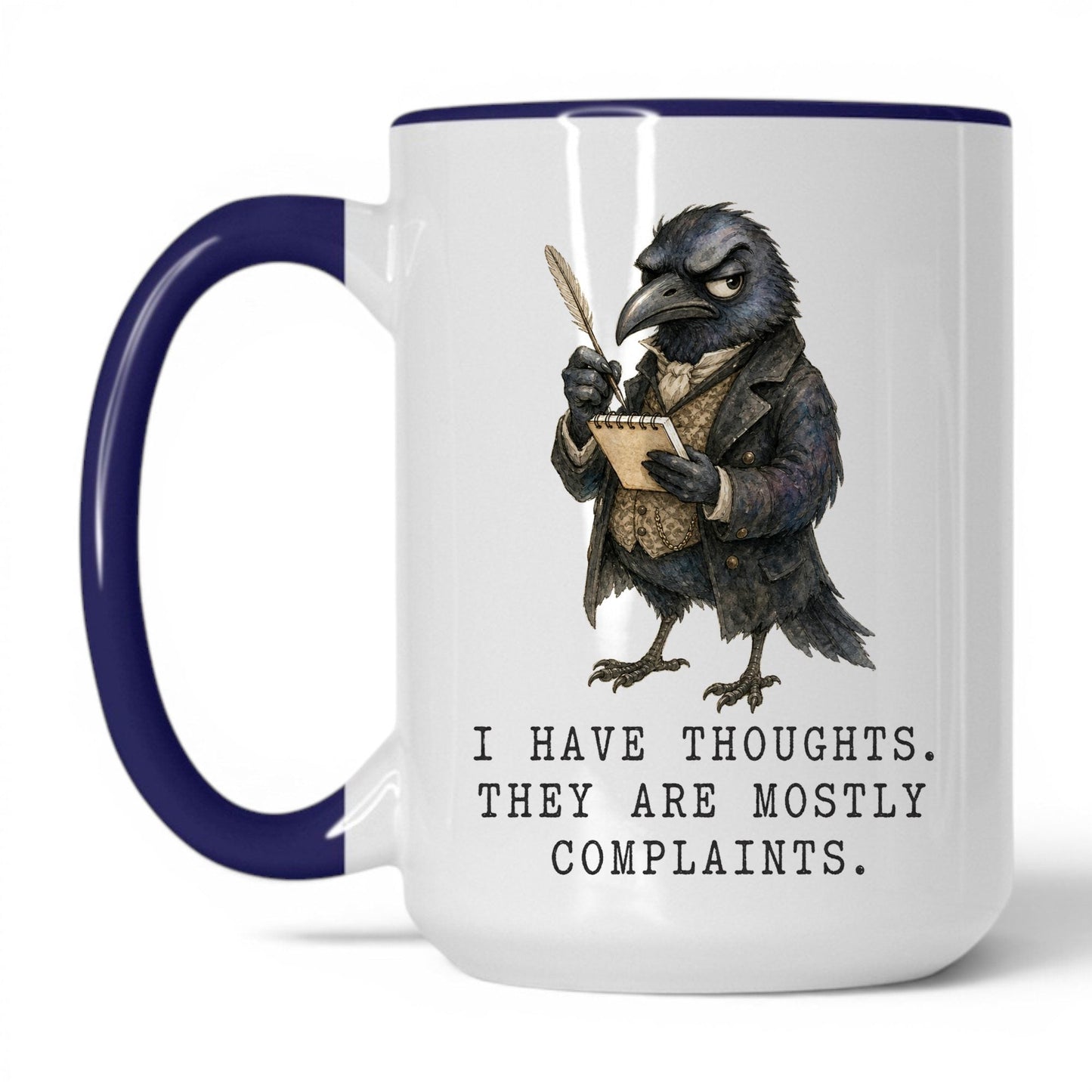 Mostly Complaints Crow Mug – 15oz White Midnight Blue Mug