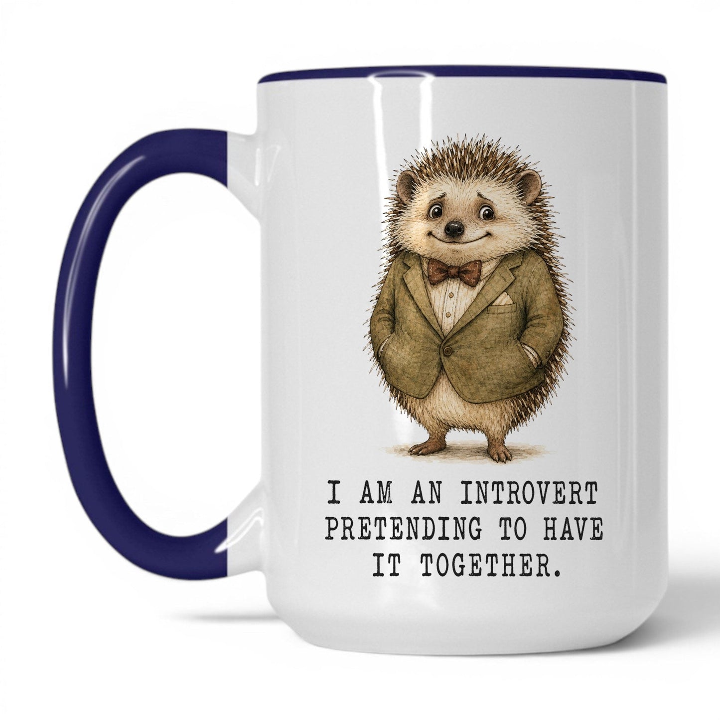 Introvert Pretending Hedgehog Mug – 15oz White Midnight Blue Mug