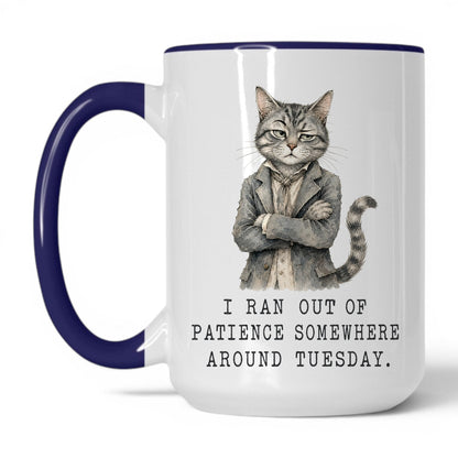 Out of Patience Cat Mug – 15oz White/Midnight Blue Mug