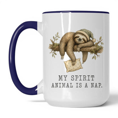 My Spirit Animal Is a Nap Sloth Mug – 15oz White/Midnight Blue Mug