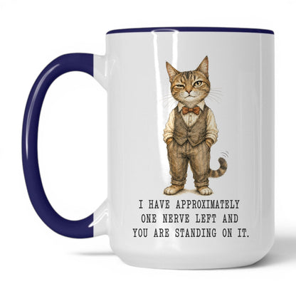 One Nerve Left Cat Mug – 15oz White Midnight Blue Mug