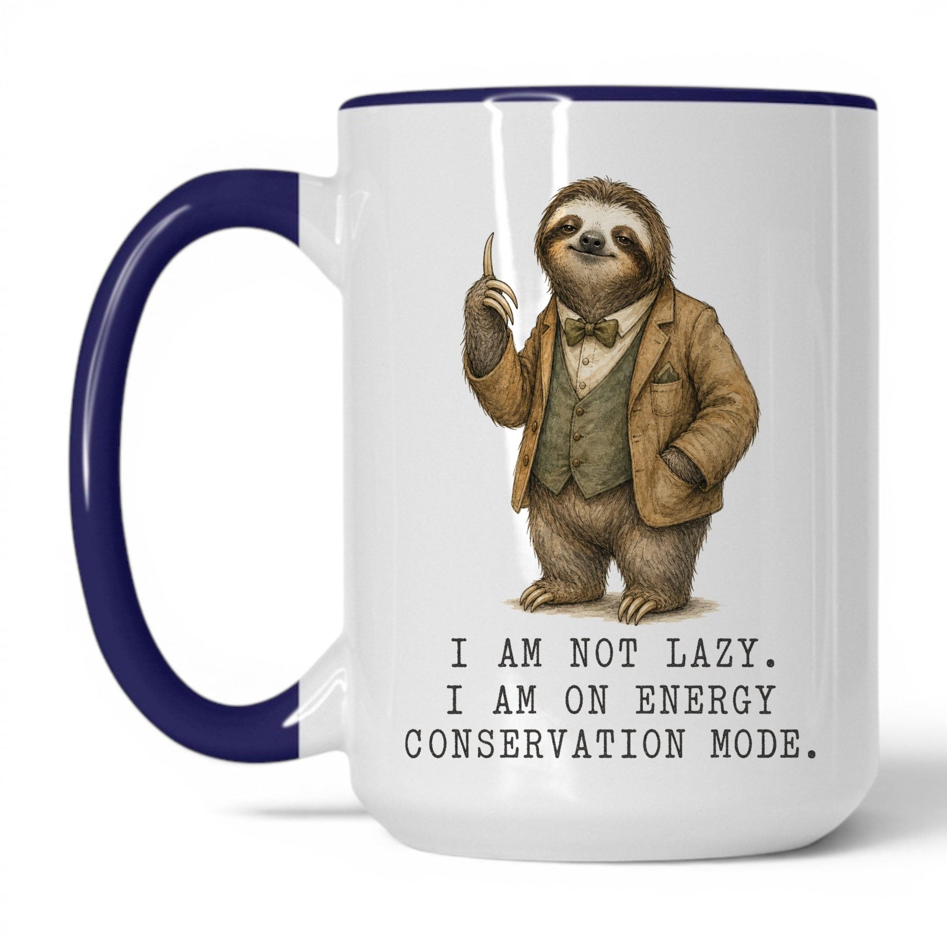 Energy Conservation Mode Sloth Mug – 15oz White/Midnight Blue Mug
